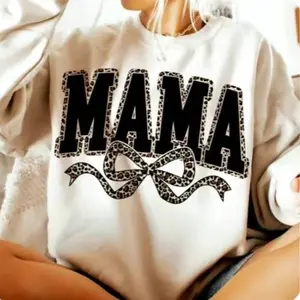 Mama Leopard Coquette Bow Sweatshirt, Leopard Mama Sweatshirt, Varsity Mama, Mama Sweatshirt, Mother's Day