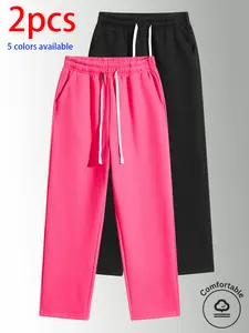 2-pack men’s long pants: men’s cotton long pants, men’s casual athletic pants, men’s sweatpants. Loose drawstring wide sweatpants with 40% cotton for a soft, skin-friendly feel; available in multiple colors—solid colors are simple, versatile, and flatteri