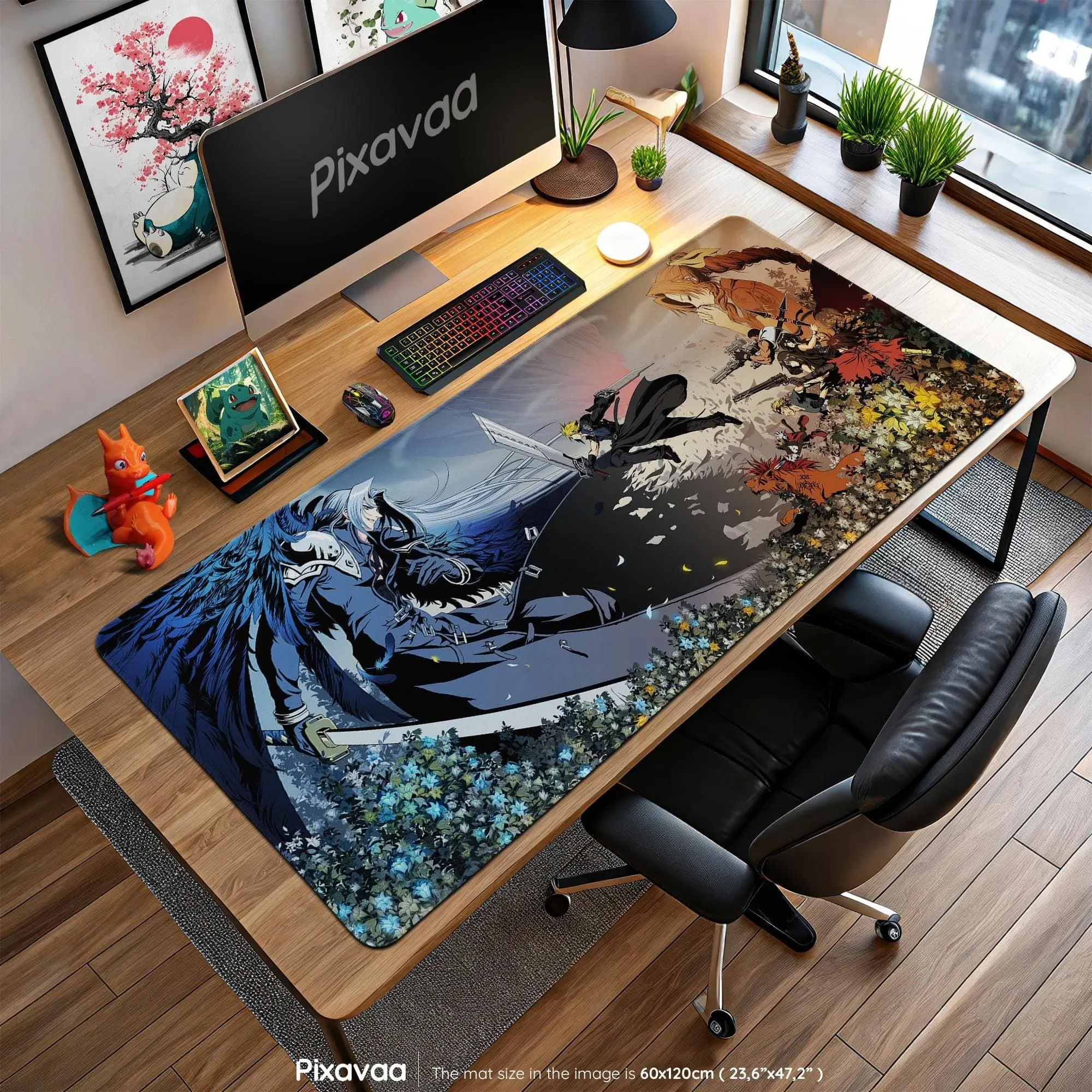 [Sale off up to 65%][Free Ship] Cloud Strife Final Fantasy VII Mouse Pad - Heroic Buster Sword Pose Gaming Desk Mat, Midgar Skyline Anime Decor, FF7 Gamer Gift
