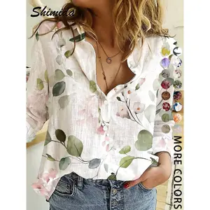 Women's Four-Season Button-Up Shirt, Digital Print Long Sleeve Blouse, Casual Vacation Lapel Design, Fitted Style, All Seasons Wear, Casual Boho SoftRAIMENTRY