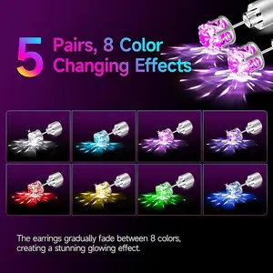 5 pairs of LED light-up earrings, 8 colors automatically changing, trendy, novel and personalized decorations