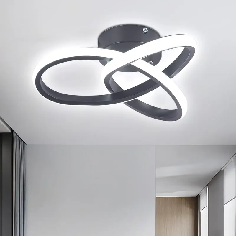 Modern Infinity LED Flush Mount Ceiling Light, 255mm Black & White Ring Design, Minimalist Semi-Flush Fixture for Bedroom/Hallway/Living Room  QH-MC174-B