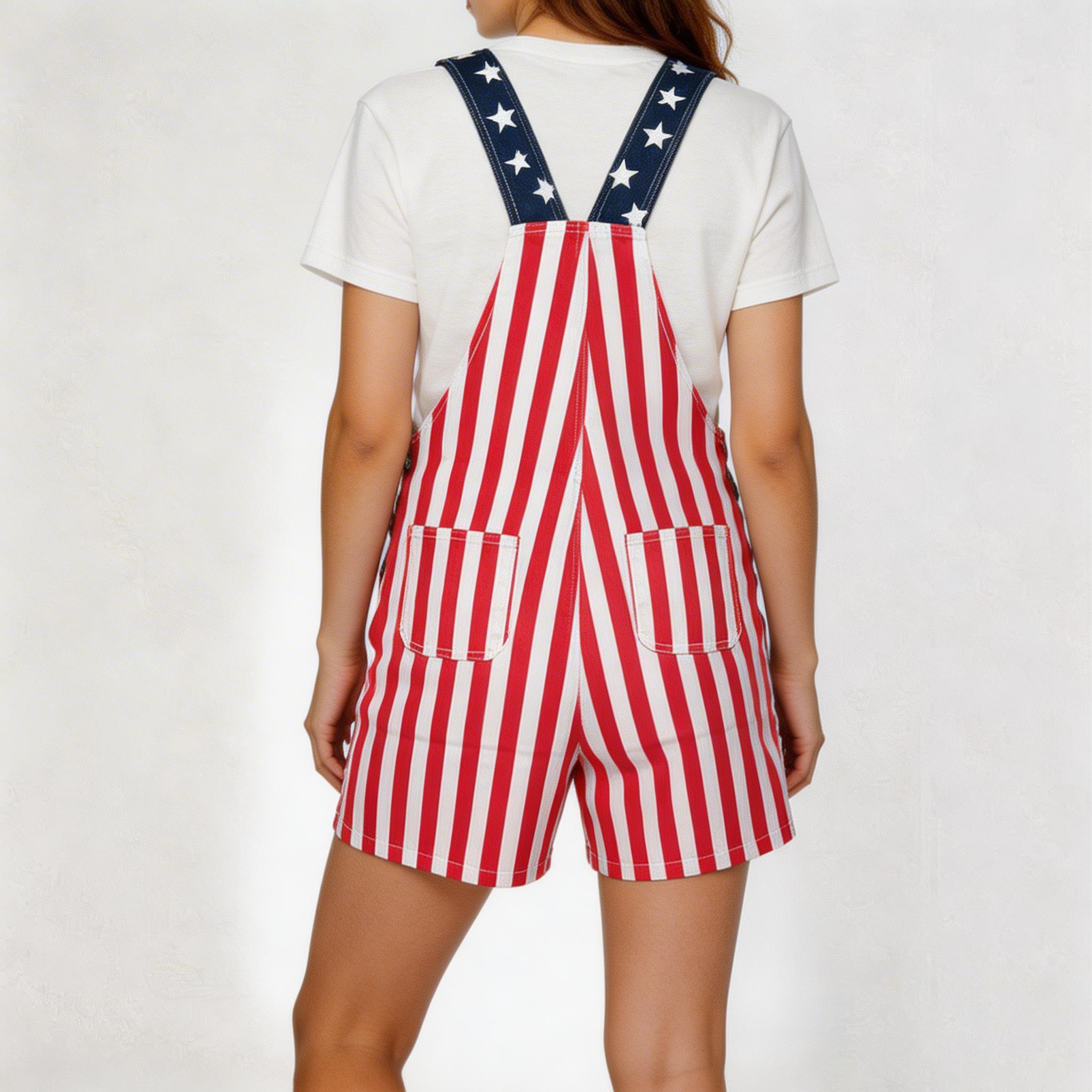 Men's and Women's American Flag Denim Overalls Stretch Shorts, Patriotic, Merica Menswear Suits Sleeveless