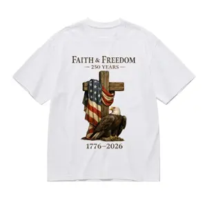 Faith and Freedom 250 Years Patriotic Shirt 1776-2026 USA Anniversary T-Shirt, Vintage American Flag Eagle Cross Graphic Tee, America 250 Celebration Shirt Casual Daily Wear Tee For Men & Women, Apparel Made In The USA