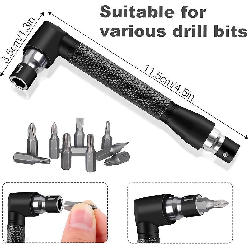 【Valentine's Day】6pcs Right-Angle Drill Bit Accessory Set, Including 3 360° Rotatable 1/4, 3/8, 1/2 Inch Impact Grade Socket Adapters, 2 105° Hex Shank Angle Drill Adapters And 90° Bevel Drill Bit, Tool Kit Heavy Duty