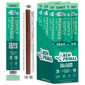 Lightly Peppered Turkey Meat Sticks, All-Natural Turkey, Zero Sugar (20 Sticks)