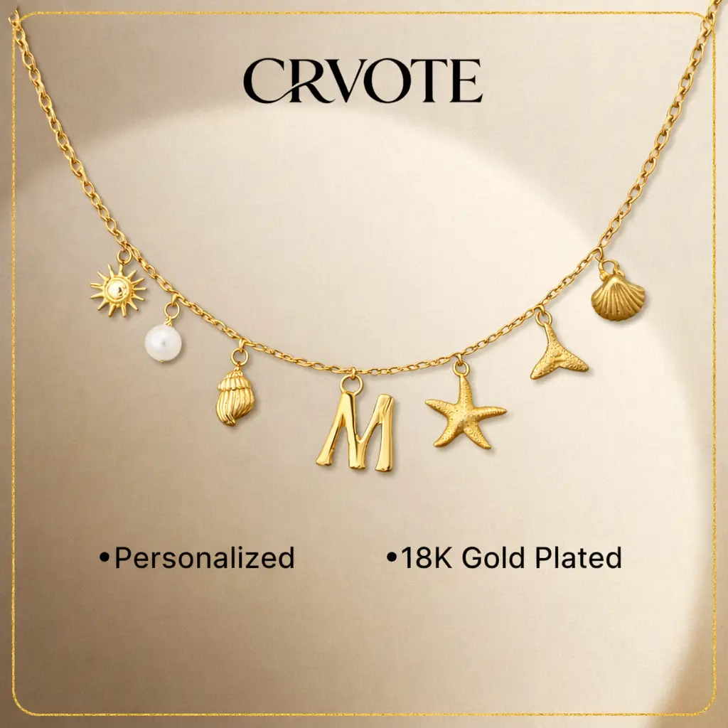 [2026 Trend] Personalized Seashell Initial Necklace, 18K Gold Plated, Meaningful Necklace for Summer Lovers, Women of All Ages