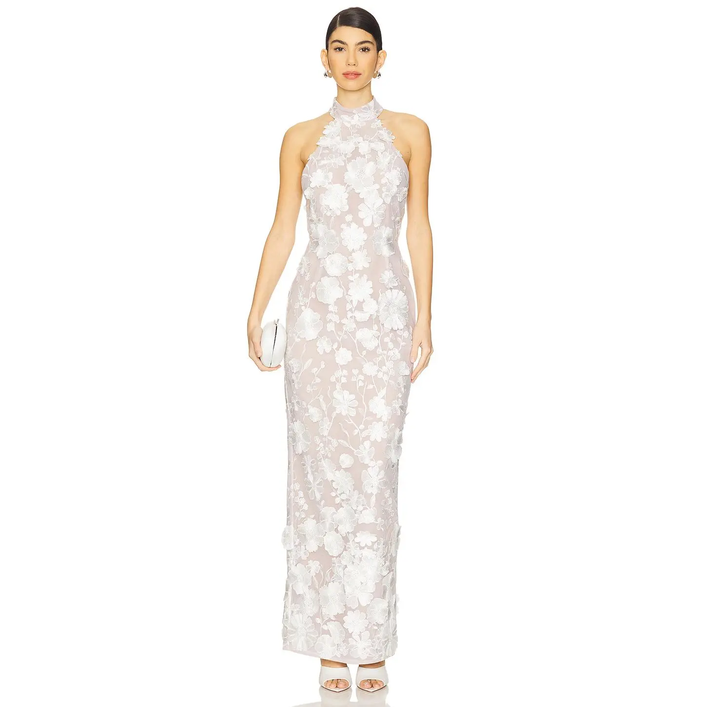 Bronx and Banco Jasmine Halterneck Maxi Dress in White Floral