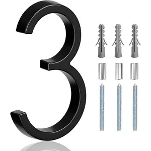 5" Floating Stainless Steel Address House Number, Modern Metal Anti-Rust House Numbers with Nail Kits for Door Garden Mailbox Decor Visibility Signage (3)