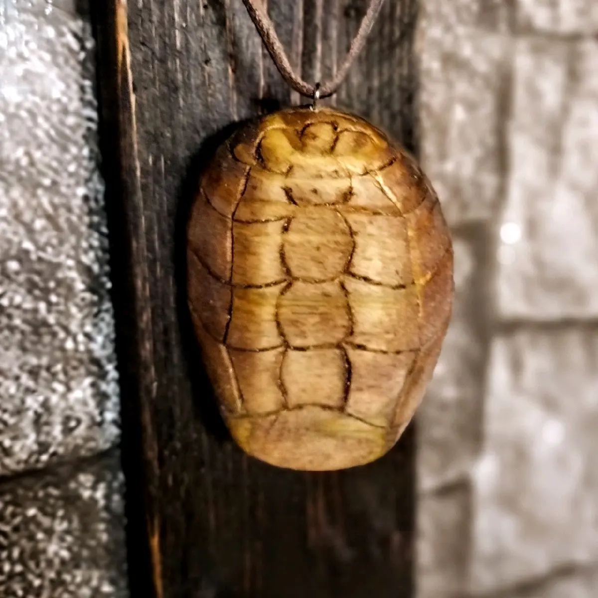 Handcarved Wooden Turtle Shell Pendant