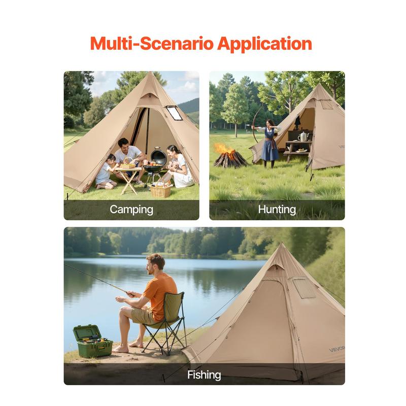 VEVOR Hot Tent for 4 Persons,  , Portable Winter Tipi Tent with Stove Jack, Waterproof Canvas Camping Tents,  Lightweight 4 Season Shelter Tents for Hiking Fishing Backpacking, M Size