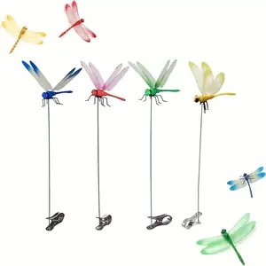 Dragonfly Clip, 4pcs 3D Dragonfly Garden Stakes Decor, Fly Deterrent, Dragonfly Humming Bird Stakes, Deer and Horse Fly Deterrent, Garden Bird and Fly Scare Devices for Indoor Outdoor, Garden Accessories