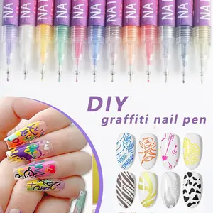 12pcs/set Nail Doodle Pens, 0.5mm Acrylic Paint Pens, Nail Art Graffiti Pens, Waterproof & Quick-Dry, Ideal for Home/salon Use