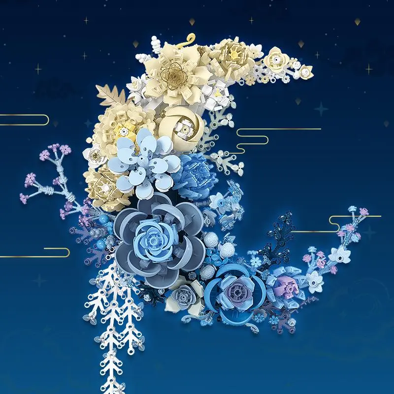 1000±pcs moon flowers Flower Bricks Creative Building Blocks Toys Set Home Decor valentine Day Small Particle Splicing DIY Fun Festival/Birthday present Building Block Sets