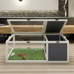 Solid Fir Wood Tortoise House with Acrylic Observation Windows Waterproof Tray Easy Clean Design Indoor and Outdoor Use for Multiple Small Pets