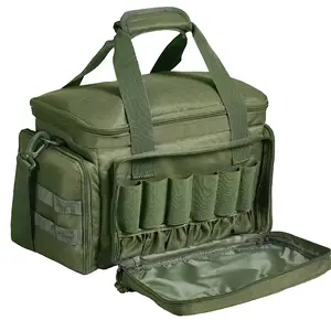 VEVOR Range Bag for 4 Pistols, Tactical Gun Range Bag with 3 Detachable Baffles 6 Magazines, Firearm Shooting Handgun Bag for Outdoor Hunting Shooting Pistol Bag with Single Shoulder Strip, Green