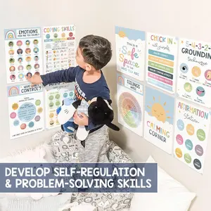 Boho Calming Corner Classroom Posters For Kids, Calm Down Corner Supplies For Therapy Office Decor, Set of 12(10x14 Inches) homeschool supply