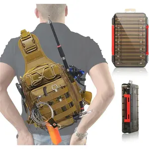 Compact Fishing Tackle Bag with Tackle Box and Rod Holder, Ideal for Outdoor Sports
