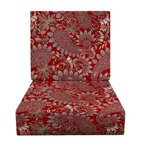 RSH Decor Deep Seating Foam Cushion Set for Outdoor Chairs - 23” x 26” Seat, Water & Fade-Resistant, Eastman Berry Red Paisley