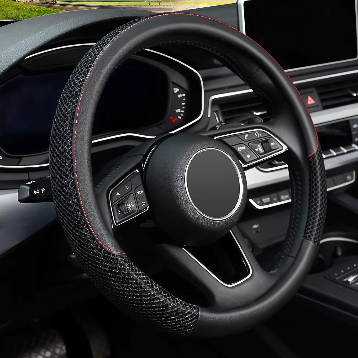 16 inch Steering Wheel Cover Large Size for F150 F250 F350 Expedition Ram 1500 2500 3500 4Runner Tacoma Tundra Range Rover, Microfiber Leather, Breathable, Anti-Slip