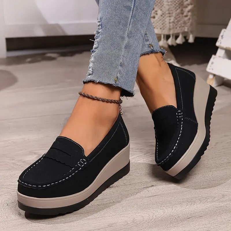 Comfortable Women's Elevator Round Toe Platform Loafers - Casual-On Shoes with Soft Breathable Upper and Cushioned Insole Daily Wear Flat Sandals with Healing Properties Solid Color Women's Flower Flip Flops lightweight breathable
