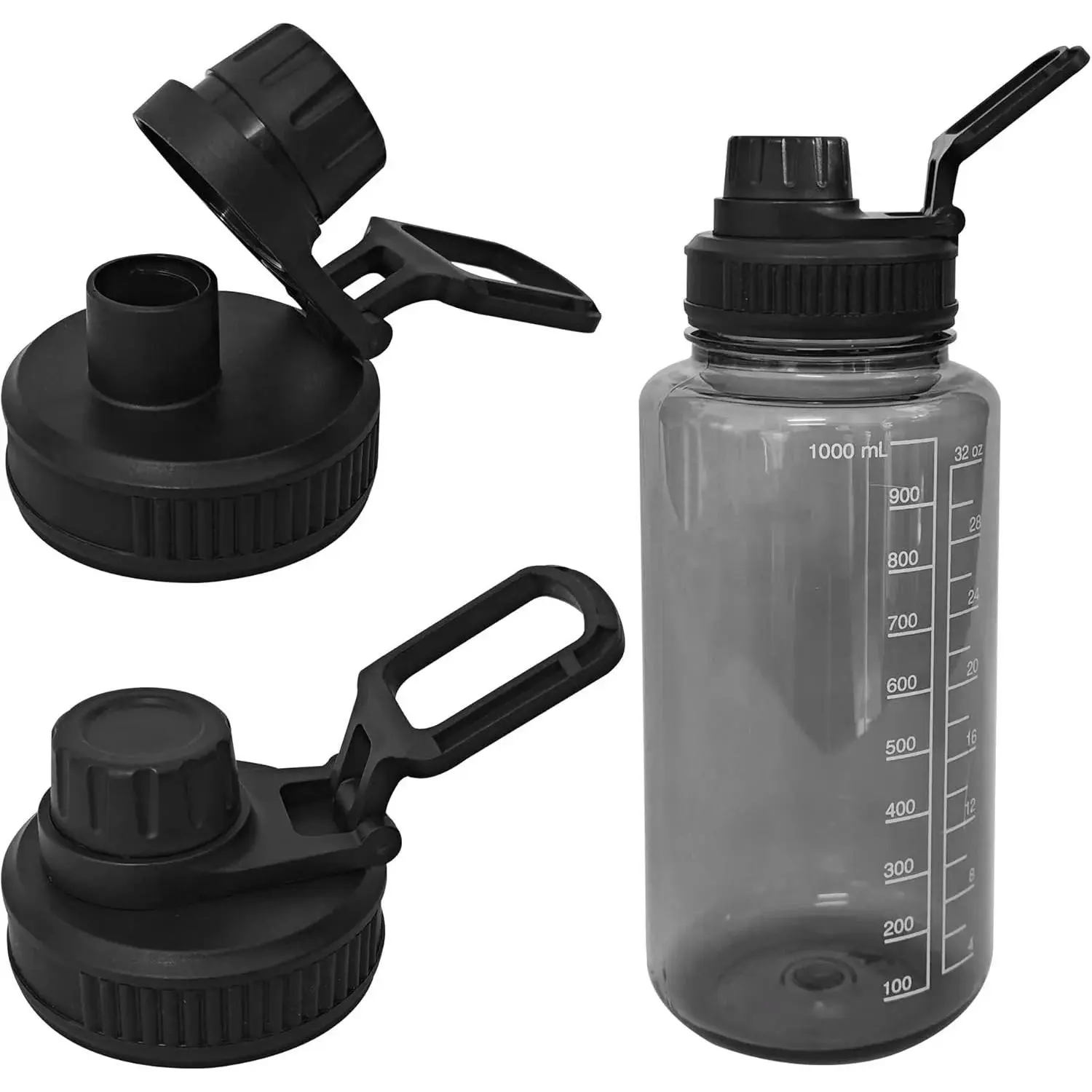 2 Pack Wide Mouth Replacement Lids for Nalgene 32oz Bottles, BPA-Free Loop Top Cap with a Sturdy Square Handle and Leakproof Seal, Black, Loop Top Handle, Rubber
