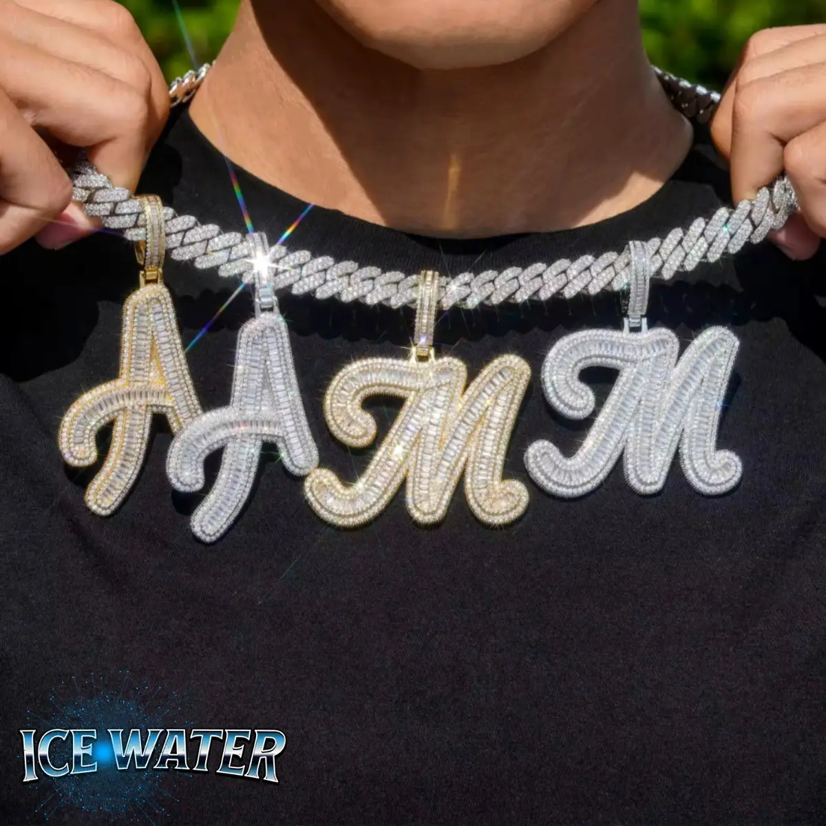 ICE WATER [Buy One Get Free Necklace] Large Letter Alphbet zirconia Pendant For DIY Hip Hop Couple Jewelry Accessories