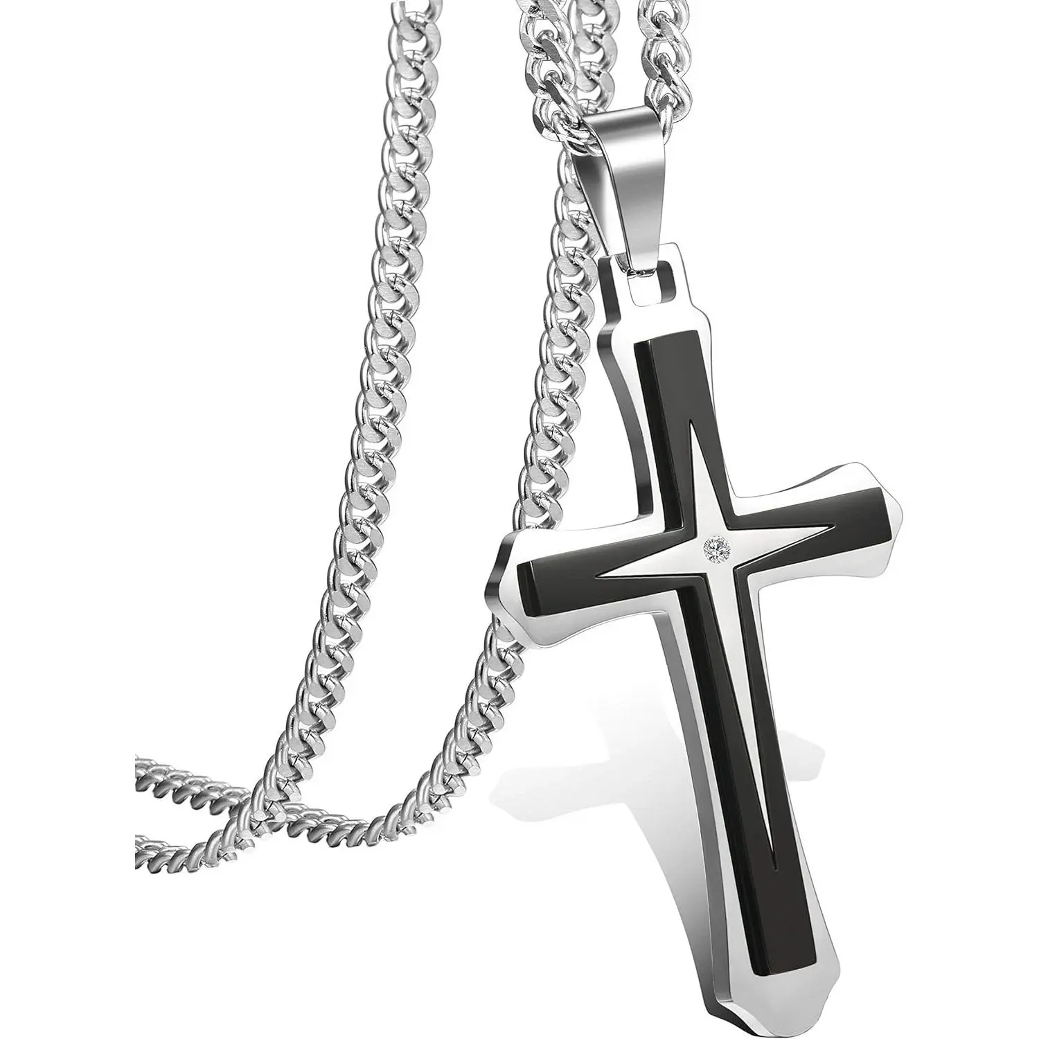YADOCA Stainless Steel Cross Necklace Pendant for Men Women 3.5mm Curb Chain Black Byzantine Necklace 56CM 61CM Chain Cool Rock Hip-Hop Necklaces