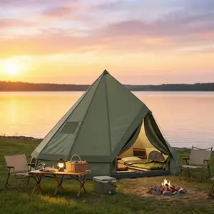 4-6 Person Teepee Tent with Fireproof Stove Jack, 4 Season Waterproof Hot Tent for Winter Camping - Army Green