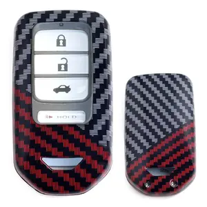 iJDMTOY Glossy Black/Red Mix Color Carbon Fiber Finish Hard Plastic Key Fob Case For Honda Accord Civic CRV HRV FIT Odyssey Ridgeline Insight, etc