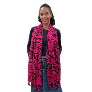 Zebra Print Viscose Scarf with 3" Fringe | 72" Extra Long for Concerts & Vacations