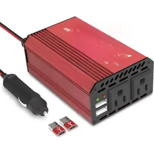 400W Car Power Inverter 12V DC to 110V AC Car Truck RV Inverter 6.2A Dual USB Charging Ports for Road Trips (Type C Adaptors Included) (Red)