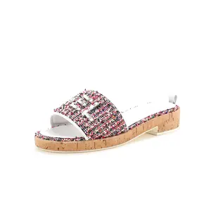 Pre-owned Chanel Women's Chain CHA-NEL Mule Sandals Tweed and Cork by Rebag