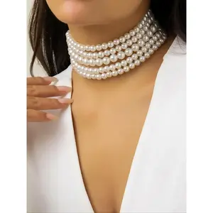 Faux Pearl Decor Choker Necklace, Elegant Women’s Beaded Necklace Jewelry for Parties, Everyday Outfit Decoration for Girls