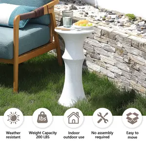 NAGA BAHNA Side Table, 11" Decorative Concrete Bamboo Garden Stool, Small Accent Table for Indoor & Outdoor, Narrow Patio Table, Stone Plant Stand