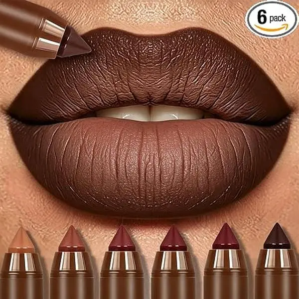 6 Pcs 2-in-1 Lipliner and Lipsticks Set for Women Daily Use | Long-Lasting Waterproof Smooth Texture and Transferproof Lip Liner Matte Finish 6 Red-Toned Shades
