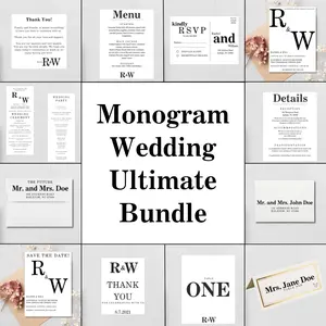 Custom Handwritten Monogram Ultimate Stationery Set, Initial Wedding Suite, Monogram Wedding Set, Modern Stationery Suite, Modern Wedding Suite, Ultimate Invitation Bundle