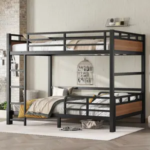 Metal Bunk Bed Full over Full Size Metal Loft Bed,Separable Bunk Beds, Heavy-Duty Metal Bunk Bed Frame with raised security fence, Noise Free, Walnut Color
