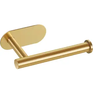 Upgraded Adhesive Gold Toilet Paper Holder, No Drilling Wall Mount Toilet Roll Holder, SUS 304 Stainless Steel Rustproof, 1 Piece for Bathroom RV Washroom