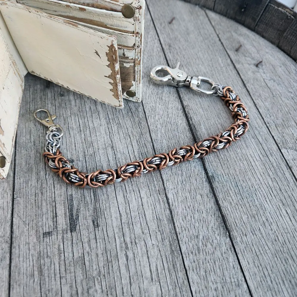 14in. Copper and High polished Steel Ring Wallet Chain - Elegant Design with Decorative Elements
