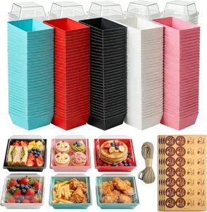 150 Pack Charcuterie Boxes with Clear Lids 5 Inches Square Disposable Food Containers for Sandwiches Cookies Sushi Cake Slice Strawberries Thick Transparent PET Plastic
