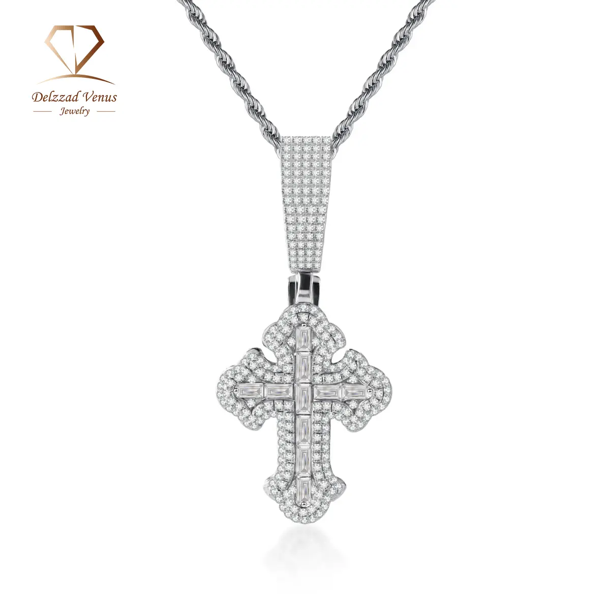 DELZZAD Modern 1.5ct Cross Design Pendant Necklace, Statement Jewelry Gift for Anniversary, Engagement, Valentine's Day, Fashion Pendant Necklace, Birthday
