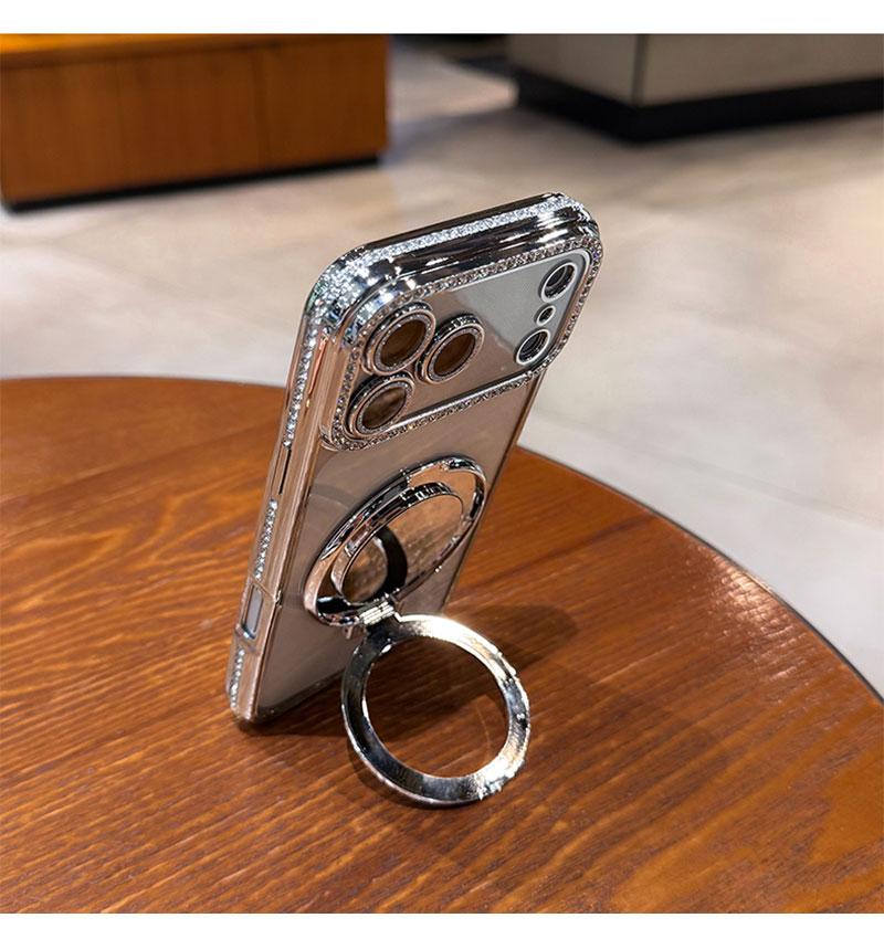 Phone Case with Mirror & Stand for iPhone 12/13/14/15/16/17 Pro Max,17Air,14/15/16 Plus. Features a shiny frame, high-definition transparent material, and full-body drop-resistant design.