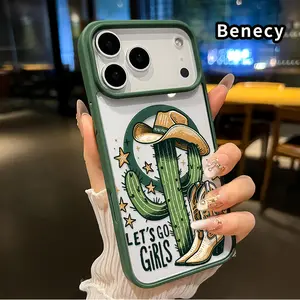 Magnetic Soft Case for iPhone 17 16  Pro Max Plus 15 14 13 12 11 Air E Cactus Cowgirl Spirit Pattern Anti-Yellowing Shockproof ultra-thin Silicone Crystal Transparent Acrylic Cover Supports Wireless Charging