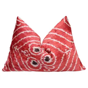 Canvello Handmade Red Brown Floral Throw Pillow with Down Insert -16"X24"