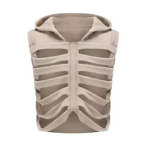 Men Women Vest, Sleeveless Hooded Vest Hollowed Skeleton Gilet Hoodie Streetwear for Party,Skeleton Raglan Hooded Sweatshirt Vest