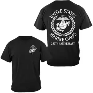 USMC 250th Anniversary T-Shirt Pure Cotton Cartoon Print Tee for Men & Women Veteran Graphic Military Pride Apparel Soft Breathable All-Season Comfort