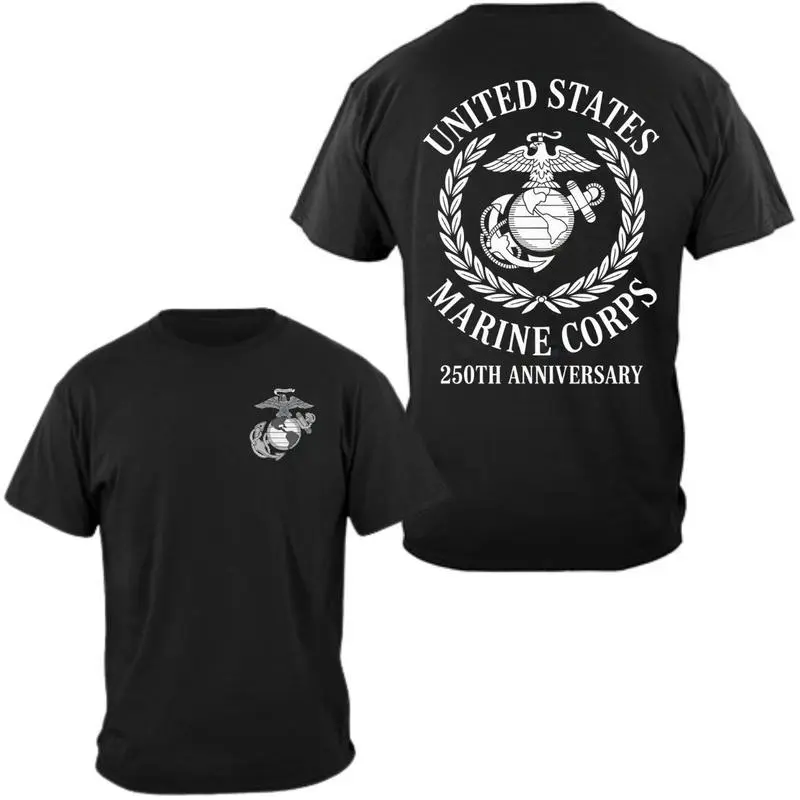 USMC 250th Anniversary T-Shirt Pure Cotton Cartoon Print Tee for Men & Women Veteran Graphic Military Pride Apparel Soft Breathable All-Season Comfort