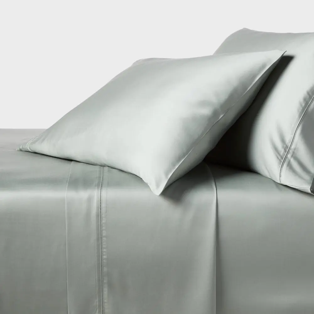 Twin/Twin Extra Long 320 Thread Count Cool TENCEL Lyocell Sheet Set Gray Chalk - Threshold: Satin Weave OEKO-TEX Certified