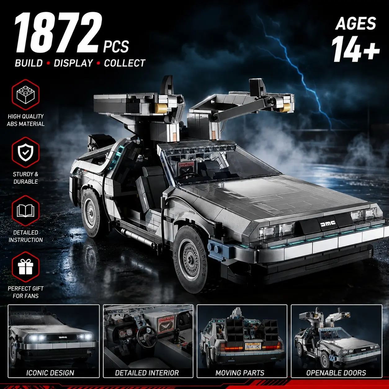 1872 Pieces Back to the Future Time Machine Plastic Building Blocks Set, Adult and Kids Toy Gift, Educational Birthday Present for Boys and Girls